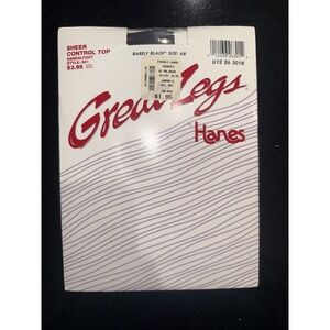 **Vintage 80's Hanes Great Legs Pantyhose Barely Black Sheer  Sandalfoot Size AB